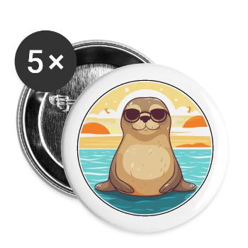 Siegel Lustige Karikatur Kawaii Strand Illustration - Buttons groß 56 mm (5er Pack) - Weiß - Vorne