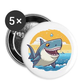 Shark Funny Cartoon Kawaii Beach Illustration - Buttons large 2.2''/56 mm (5-pack) - white - Front