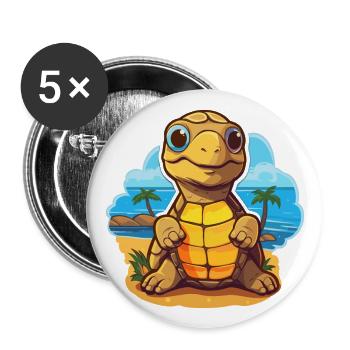 Sea Turtle Funny Cartoon Kawaii Beach Illustration - Buttons large 2.2''/56 mm (5-pack) - white - Front