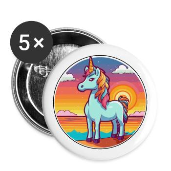 Unicorn Funny Cartoon Kawaii Beach Illustration - Buttons large 2.2''/56 mm (5-pack) - white - Front