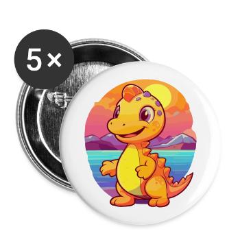 Dinosaurier-lustige Cartoon-Kawaii-Strand-Illustration - Buttons groß 56 mm (5er Pack) - Weiß - Vorne