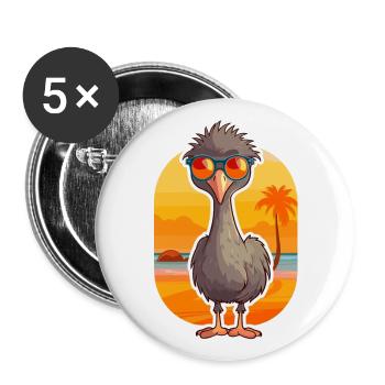 Emu Funny Cartoon Kawaii Beach Illustration - Buttons large 2.2''/56 mm (5-pack) - white - Front