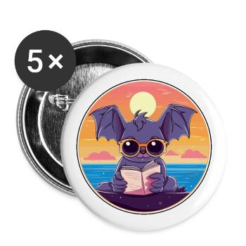 Chauve-souris Mignonne Dessin Animé Drôle Kawaii Livre Plage - Lot de 5 grands badges (56 mm) - blanc - Devant