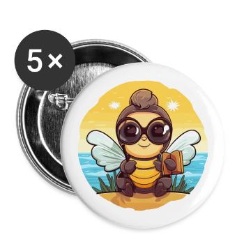 Biene niedlicher lustiger Cartoon Kawaii Buchstrand - Buttons groß 56 mm (5er Pack) - Weiß - Vorne