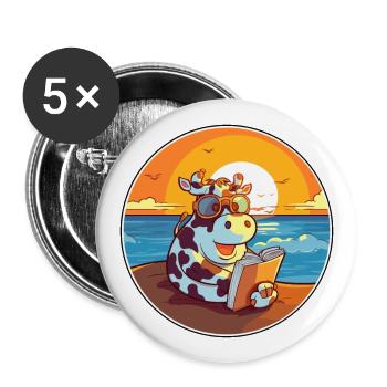 Kuh-niedlicher lustiger Cartoon Kawaii-Buch-Strand - Buttons groß 56 mm (5er Pack) - Weiß - Vorne