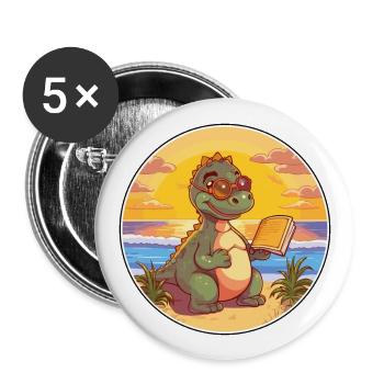 Dinosaure Mignon Dessin Animé Drôle Kawaii Livre Plage - Lot de 5 grands badges (56 mm) - blanc - Devant