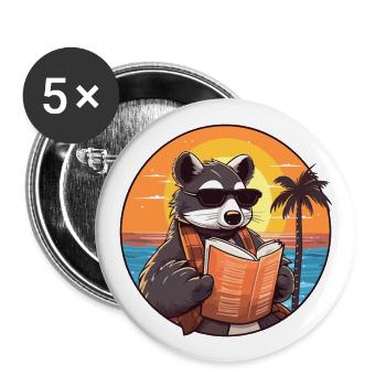 Dachs niedlicher lustiger Cartoon Kawaii Buchstrand - Buttons groß 56 mm (5er Pack) - Weiß - Vorne