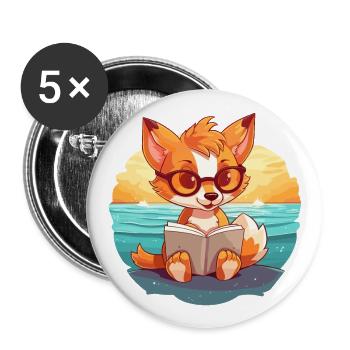 Fox Cute Funny Cartoon Kawaii Book Beach - Buttons groß 56 mm (5er Pack) - Weiß - Vorne