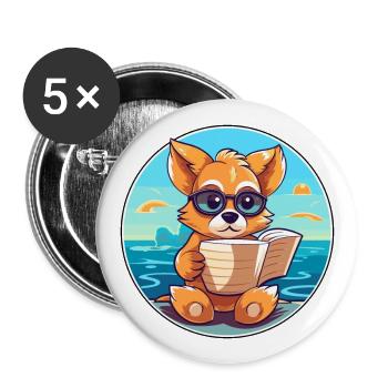 Dog Cute Funny Cartoon Kawaii Book Beach - Buttons large 2.2''/56 mm (5-pack) - white - Front