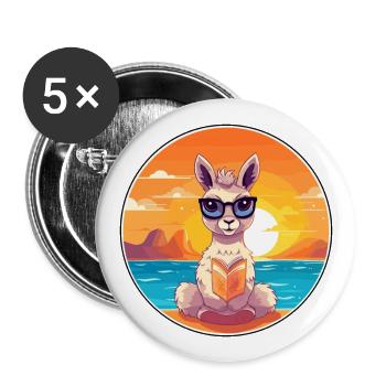 Llama Cute Funny Cartoon Kawaii Book Beach - Buttons large 2.2''/56 mm (5-pack) - white - Front