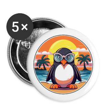 Pinguin-niedlicher lustiger Cartoon Kawaii-Buch-Strand - Buttons groß 56 mm (5er Pack) - Weiß - Vorne