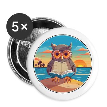 Eule Niedliche Lustige Karikatur Kawaii Buch Strand - Buttons groß 56 mm (5er Pack) - Weiß - Vorne