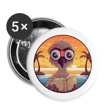 Strauß Niedlich Lustige Karikatur Kawaii Buch Strand - Buttons groß 56 mm (5er Pack) - Weiß - Vorne