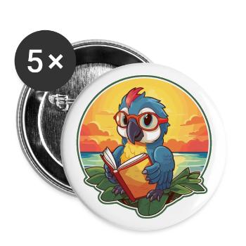 Perroquet Mignon Drôle Dessin Animé Kawaii Livre Plage - Lot de 5 grands badges (56 mm) - blanc - Devant