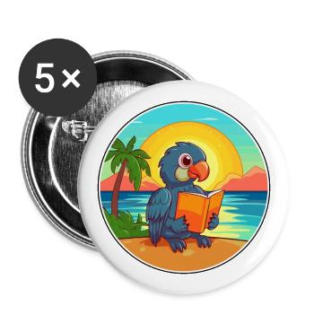 Papagei niedlicher lustiger Cartoon Kawaii Buchstrand - Buttons groß 56 mm (5er Pack) - Weiß - Vorne