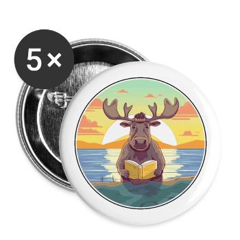 Elch Niedliche Lustige Karikatur Kawaii Buch Strand - Buttons groß 56 mm (5er Pack) - Weiß - Vorne