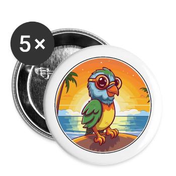 Perroquet Mignon Drôle Dessin Animé Kawaii Livre Plage - Lot de 5 grands badges (56 mm) - blanc - Devant
