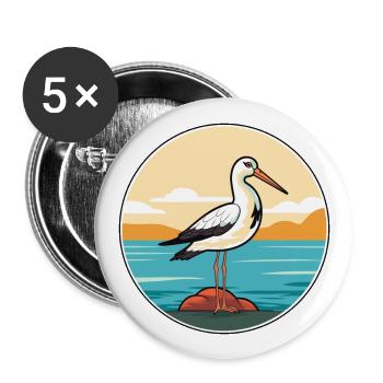 Avocet Watercolor Cartoon Kawaii Clipart Animal - Buttons large 2.2''/56 mm (5-pack) - white - Front