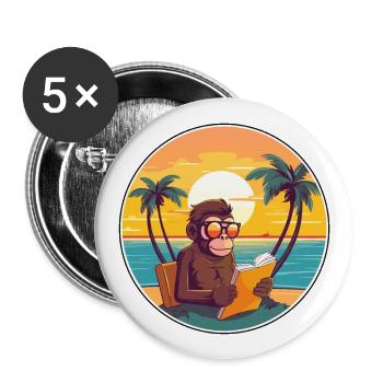 Affe-niedlicher lustiger Cartoon Kawaii-Buch-Strand - Buttons groß 56 mm (5er Pack) - Weiß - Vorne