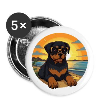 Rottweiler Chien Drôle De Dessin Animé Kawaii Livre Plage - Lot de 5 grands badges (56 mm) - blanc - Devant