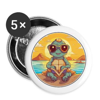 Turtle Cute Funny Cartoon Kawaii Book Beach - Buttons large 2.2''/56 mm (5-pack) - white - Front