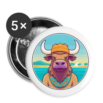 Buffalo Watercolor Cartoon Kawaii Clipart Animal - Buttons large 2.2''/56 mm (5-pack) - white - Front