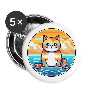 Katze Aquarell Karikatur Kawaii Clipart Tier - Buttons groß 56 mm (5er Pack) - Weiß - Vorne