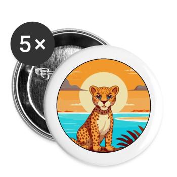 Guépard Aquarelle Dessin Animé Kawaii Clipart Animal - Lot de 5 grands badges (56 mm) - blanc - Devant