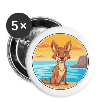 Coyote aquarelle dessin animé Kawaii Clipart Animal - Lot de 5 grands badges (56 mm) - blanc - Devant