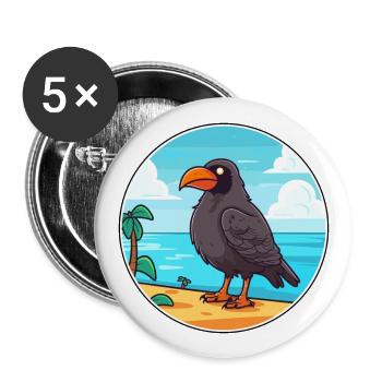 Krähe Aquarell Cartoon Kawaii Clipart Tier - Buttons groß 56 mm (5er Pack) - Weiß - Vorne
