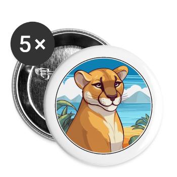 Cougar aquarelle dessin animé Kawaii Clipart Animal - Lot de 5 grands badges (56 mm) - blanc - Devant