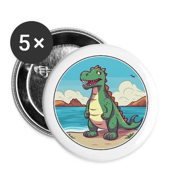 Dinosaure aquarelle dessin animé Kawaii Clipart Animal - Lot de 5 grands badges (56 mm) - blanc - Devant