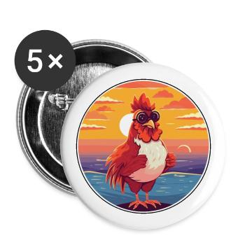 Hahn Niedlich Lustige Karikatur Kawaii Buch Strand - Buttons groß 56 mm (5er Pack) - Weiß - Vorne
