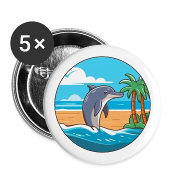 Delfin Aquarell Cartoon Kawaii Clipart Tier - Buttons groß 56 mm (5er Pack) - Weiß - Vorne