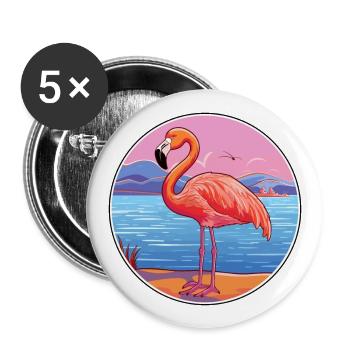 Flamant rose aquarelle dessin animé Kawaii Clipart Animal - Lot de 5 grands badges (56 mm) - blanc - Devant