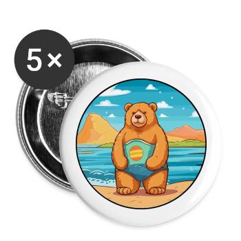 Bär Aquarell Cartoon Kawaii Clipart Tier - Buttons groß 56 mm (5er Pack) - Weiß - Vorne