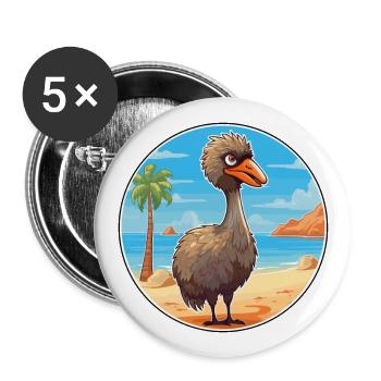 Emu Aquarell Cartoon Kawaii Clipart Tier - Buttons groß 56 mm (5er Pack) - Weiß - Vorne