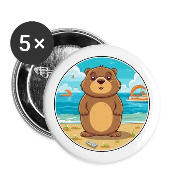 Gopher Aquarell Cartoon Kawaii Clipart Tier - Buttons groß 56 mm (5er Pack) - Weiß - Vorne