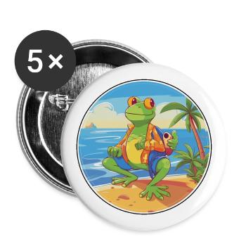 Frosch Aquarell Cartoon Kawaii Clipart Tier - Buttons groß 56 mm (5er Pack) - Weiß - Vorne