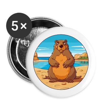 Marmotte aquarelle dessin animé Kawaii Clipart Animal - Lot de 5 grands badges (56 mm) - blanc - Devant