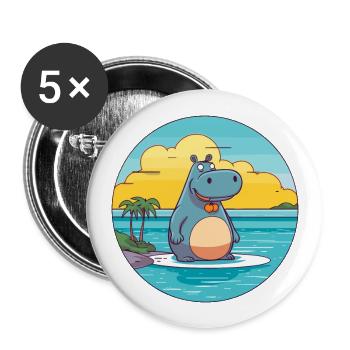 Hippo Watercolor Cartoon Kawaii Clipart Animal - Buttons large 2.2''/56 mm (5-pack) - white - Front
