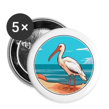 Ibis Watercolor Cartoon Kawaii Clipart Animal - Buttons large 2.2''/56 mm (5-pack) - white - Front