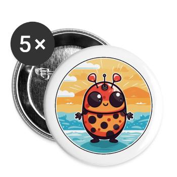 Ladybug Watercolor Cartoon Kawaii Clipart Animal - Buttons large 2.2''/56 mm (5-pack) - white - Front
