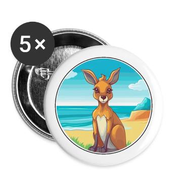 Kangaroo Watercolor Cartoon Kawaii Clipart Animal - Buttons large 2.2''/56 mm (5-pack) - white - Front