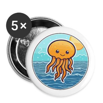Jellyfish Watercolor Cartoon Kawaii Clipart Animal - Buttons large 2.2''/56 mm (5-pack) - white - Front