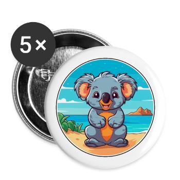 Koala Watercolor Cartoon Kawaii Clipart Animal - Buttons large 2.2''/56 mm (5-pack) - white - Front