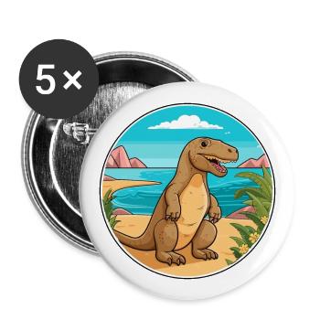 Komodowaran Aquarell Cartoon Kawaii Tier - Buttons groß 56 mm (5er Pack) - Weiß - Vorne