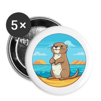 Otter Aquarell Cartoon Kawaii Clipart Tier - Buttons groß 56 mm (5er Pack) - Weiß - Vorne