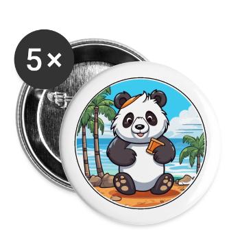 Panda Aquarell Karikatur Kawaii Clipart Tier - Buttons groß 56 mm (5er Pack) - Weiß - Vorne