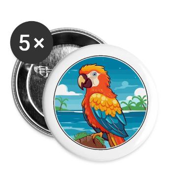 Parrot Watercolor Cartoon Kawaii Clipart Animal - Buttons large 2.2''/56 mm (5-pack) - white - Front
